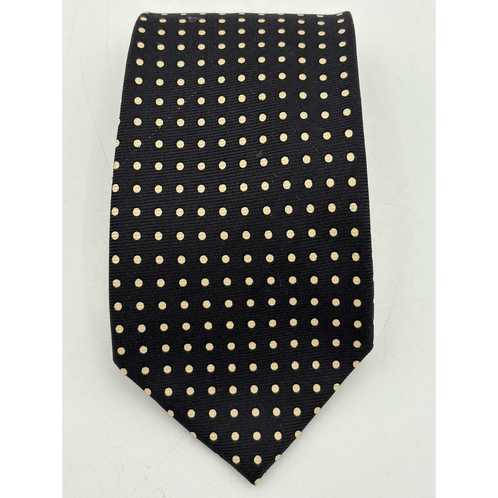 Handmade in Italy Silk Mens Necktie Tie Black Ivory Polka‎ Dot Necktie 57x3.5